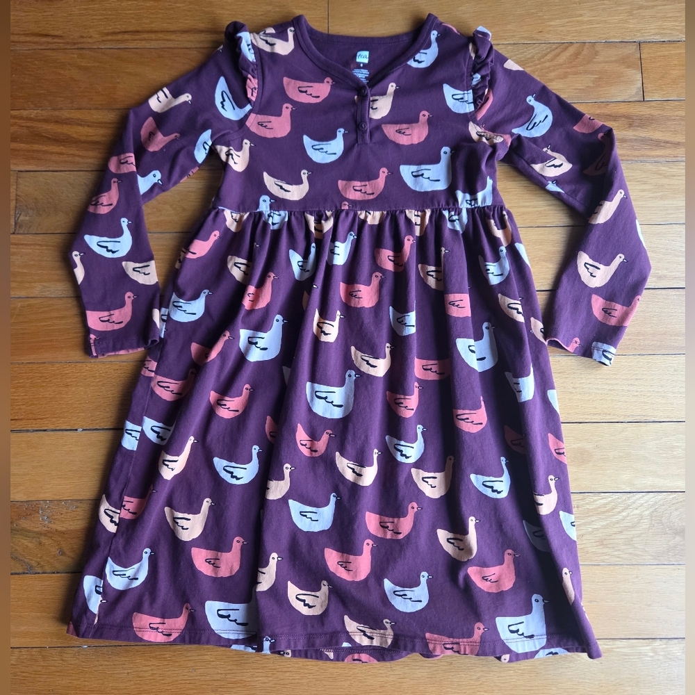 Tea Collection Girls' Purple/maroon Long-Sleeve Chicken Print Dress Size‎ 8